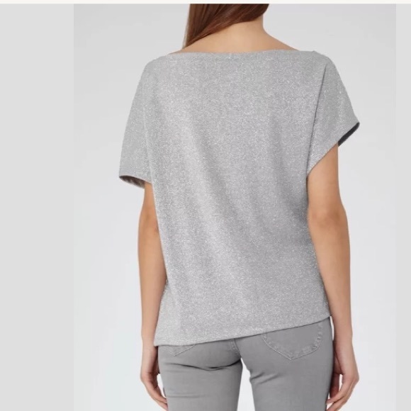 REISS Short Sleeve Metallic Silver Top - Picture 8 of 8